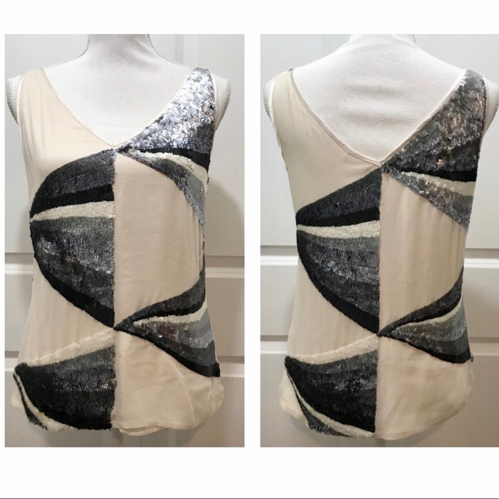 Galliano Ecru Silk Sequined Tank Top